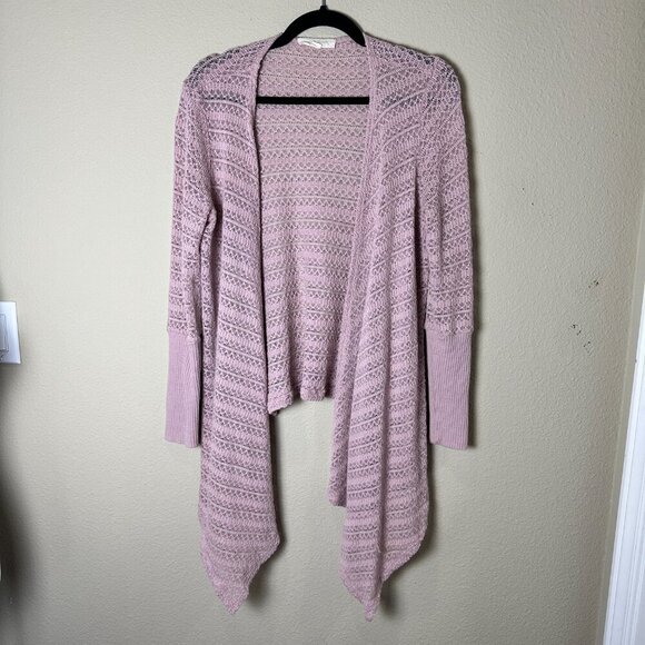 PAINTED THREADS Open Weave Drape Front Blush Pink Cardigan Size Medium - Picture 3 of 8